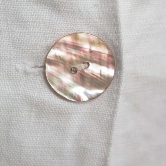 White Linen Mini Skirt with Real Mother of Pearl Buttons - Picture 5 of 13